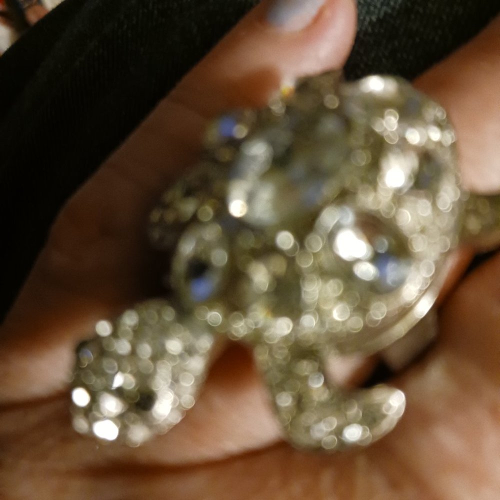 Turtle Diamond Rhinestone Fashion Statement Women's Ring silver tone